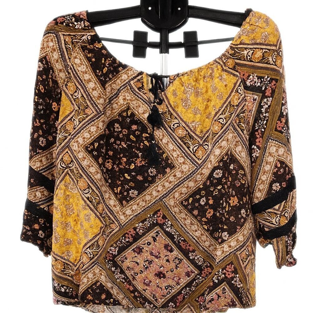 Bohemian Floral Patchwork Blouse – Yellow & Blue, Cato 22W/24W - Picture 1 of 6